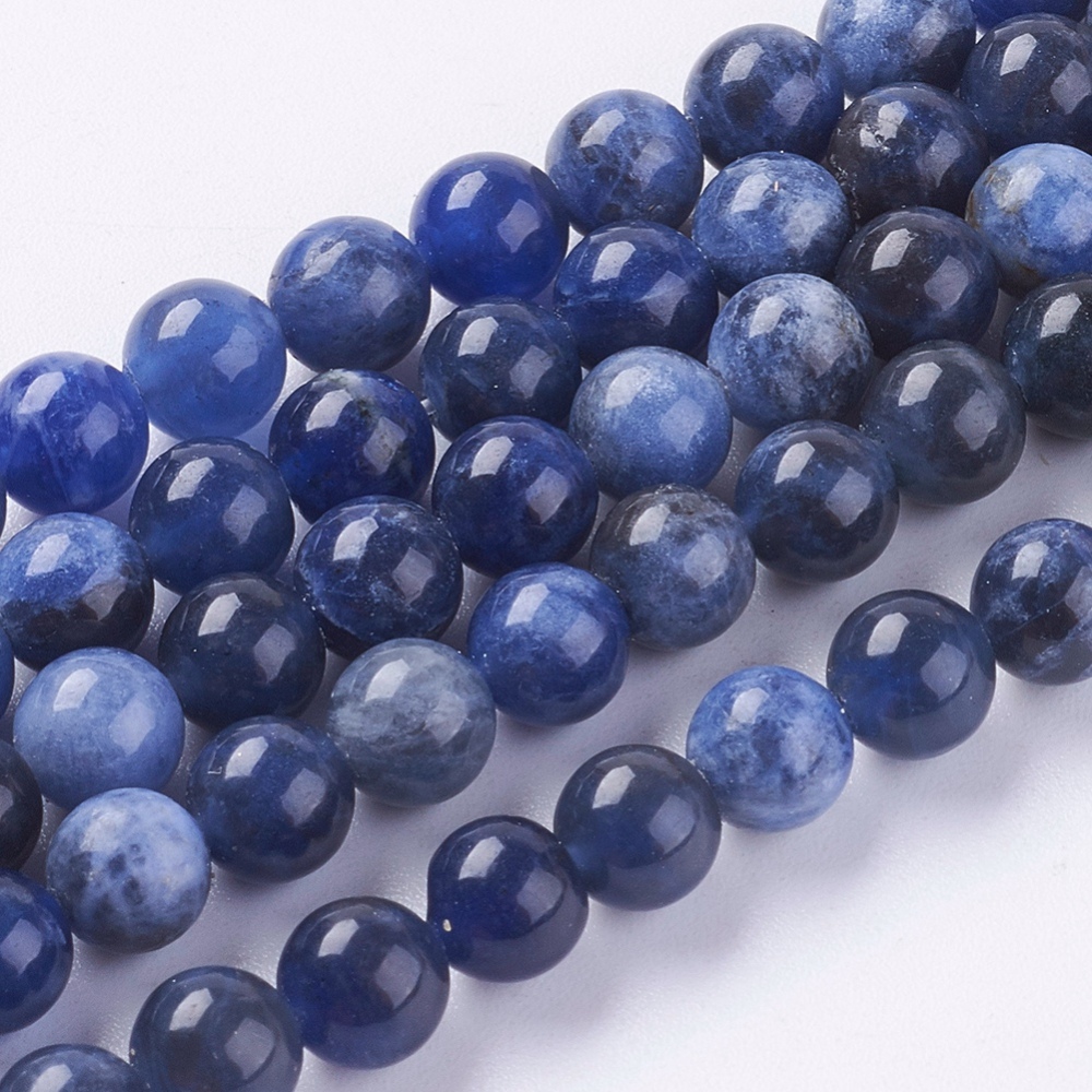 Pierre Sodalite, naturelle, bleue, ronde, 6mm trou 1mm