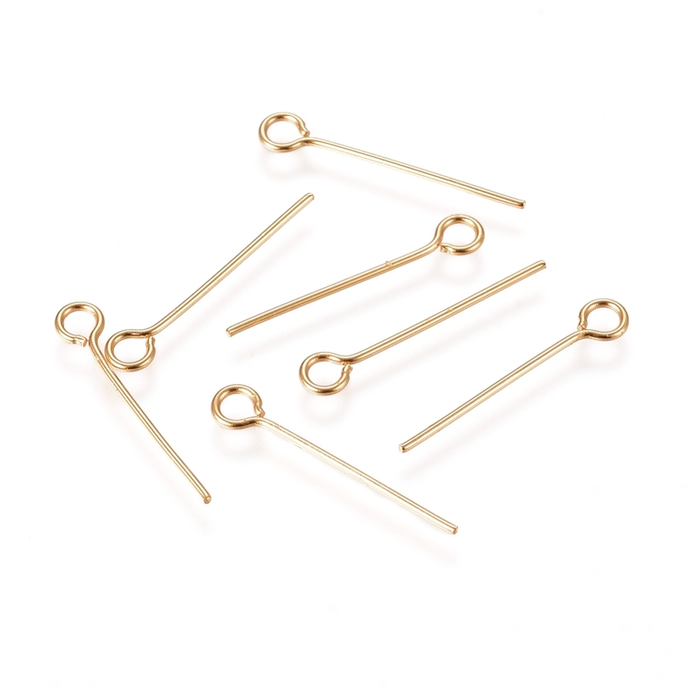 Tige INOX doré, tête avec boucle, 17x0,6mm, boucle 2mm