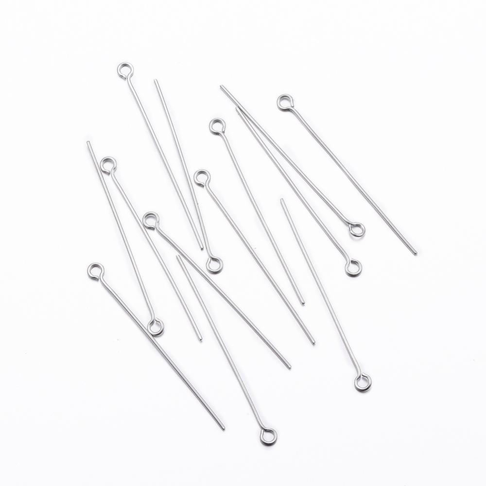 Tige INOX argenté, tête avec boucle, 36x0,5mm, trou 2mm