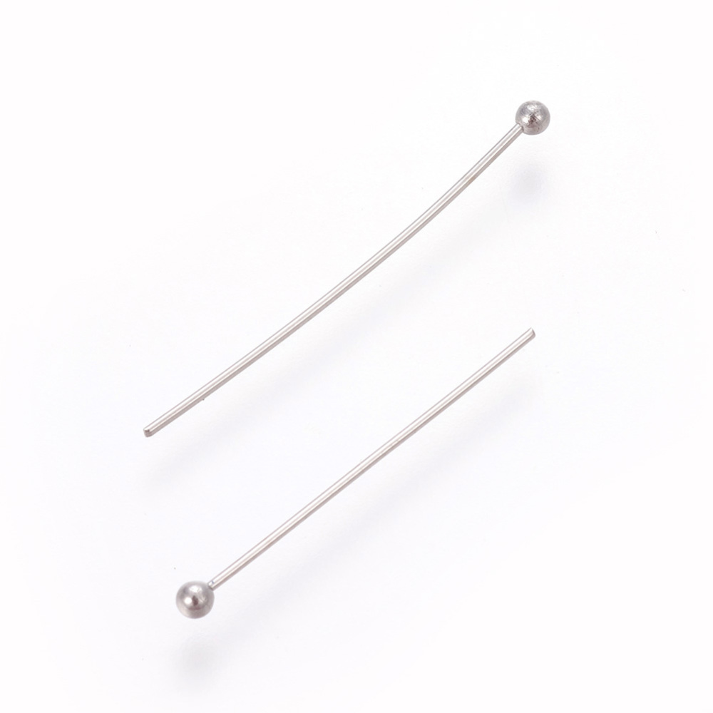 Tige INOX argenté, tête avec boule, 20x0,5mm, boule 1,7 mm