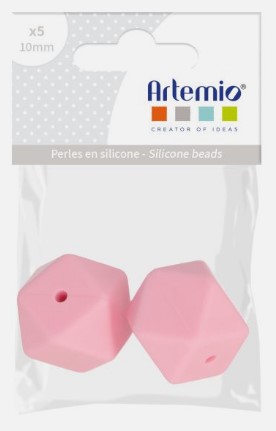 Sachet de 2 perles en silicone, hexagonales, rose bonbon, 17mm, trou 2mm