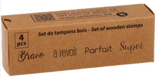 [10004393] Set 4 tampons "bravo-à revoir-parfait-super, pour enseignant, 20x25mm