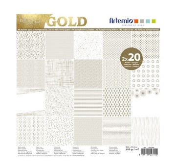 [11002390] Bloc de 40 pages déco, effet or / fond blanc, 20 thèmes, 30.5x30.5cm
