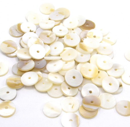 Perle Heishi, nacre, plat, 8x0,5mm, trou 1mm