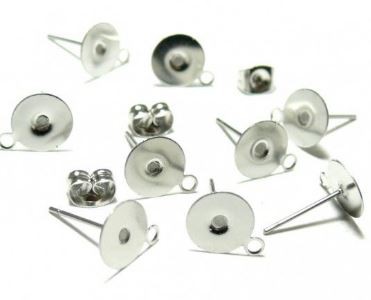 Puce boucle d'oreille, laiton, doré, support plat Puce boucle d'oreille, métal, argenté, support plat 8mm, anneau 2mm, la paire