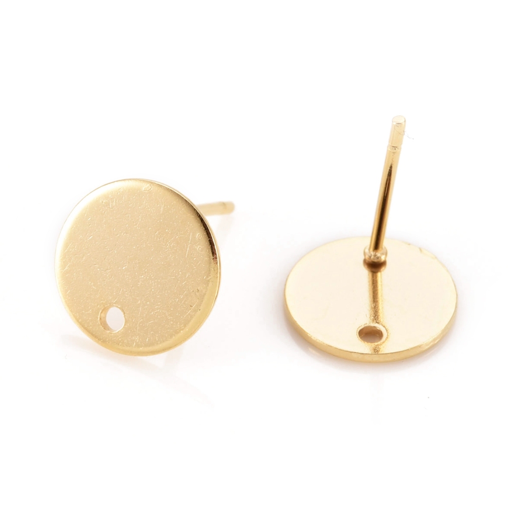 Puces d'oreilles INOX doré, plaqué or 24k, plateau 10x0,8mm, trou 1,5mm