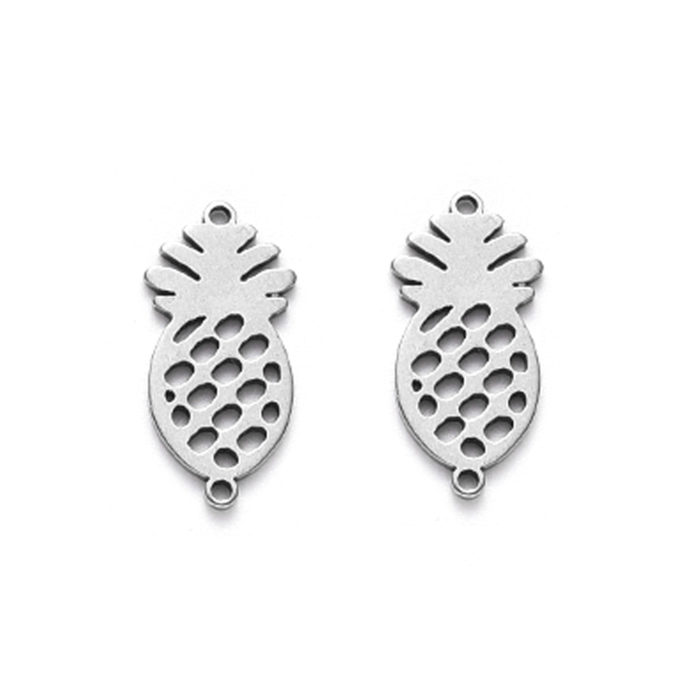 [5431  STAS-R107-18] Estampe INOX argenté, ananas, 20.5x10x1mm trou 1mm