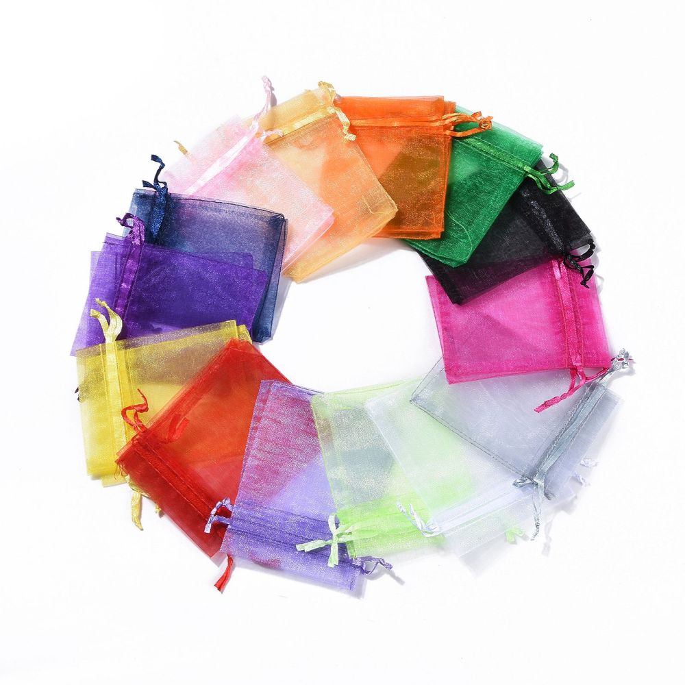 [OP002M] Pochette cadeau en organza, rectangle, multicolore, 10x8 cm