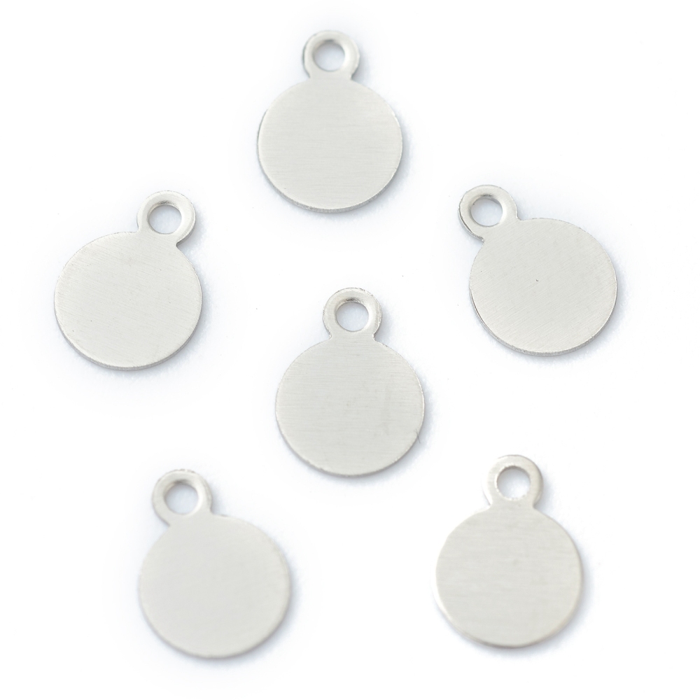 Pendentif INOX argenté, plat rond, 7x5mm trou 1.2mm