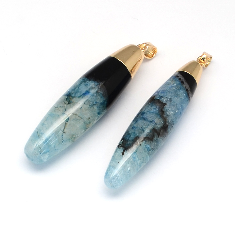 Pendentifs pierre agate naturelle mixte, 65x15x15mm, Trou: 7x4mm