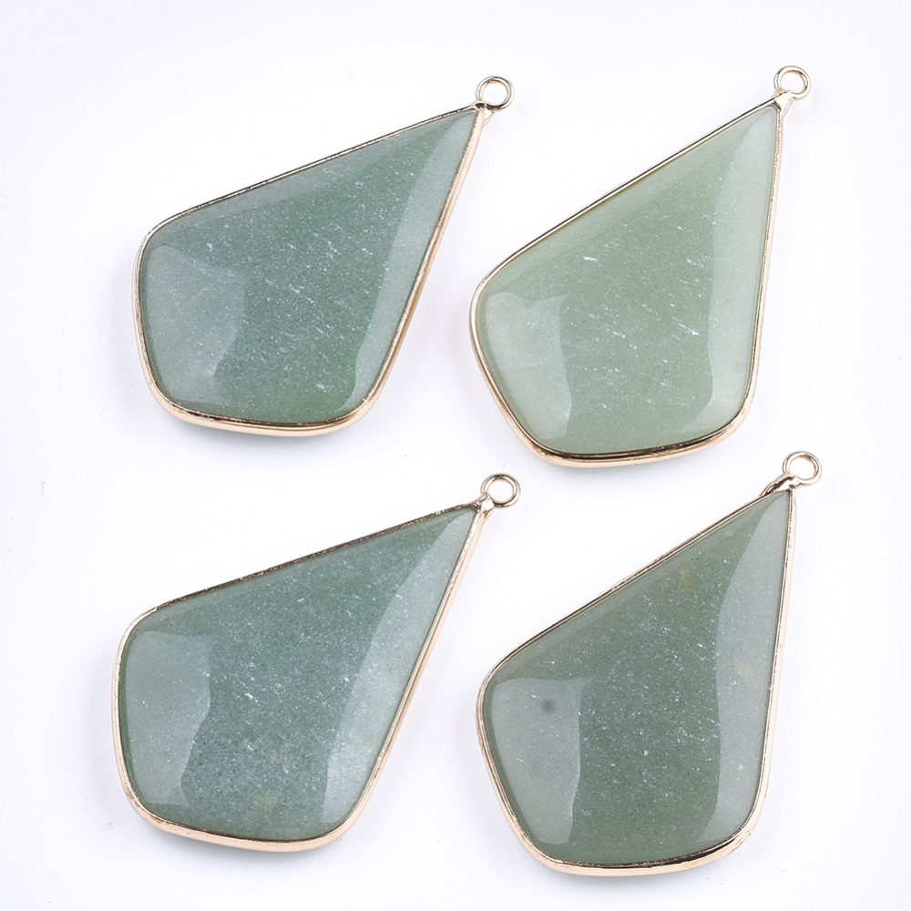 Pendentif Aventurine verte naturelle, 52x32x8mm, Trou: 2mm