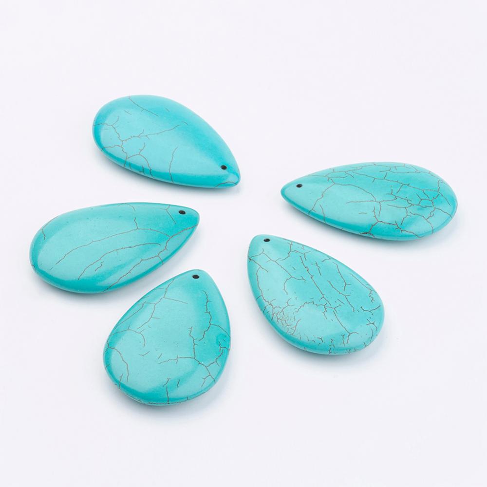 Pendentif Turquoise,  53x34x10mm, Trou: 2mm