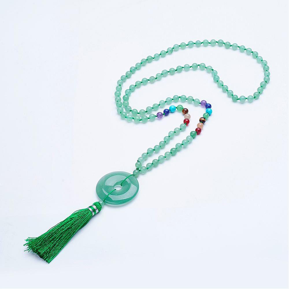 Collier chakras & Aventurine verte naturelle (perles et donut), 80cm