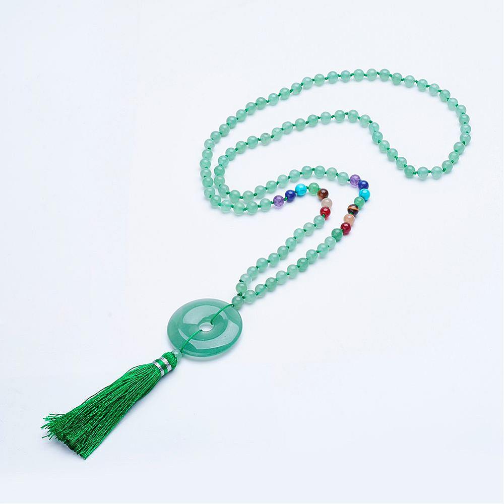 Collier chakras &amp; Aventurine verte naturelle (perles et donut), 80cm