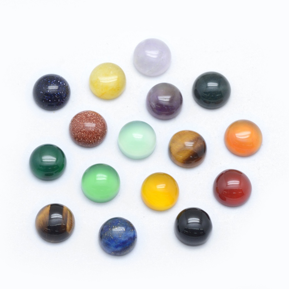 Cabochons en pierres gemmes naturelles mixtes, plat rond, 8x3mm