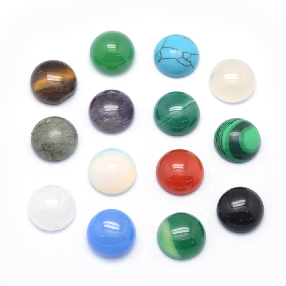 Cabochons en pierres gemmes naturelles mixtes, plat rond, 6x3mm