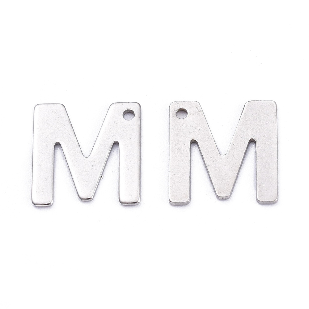 Pendentif INOX argenté, lettres au choix, hauteur 11mm, trou 1mm