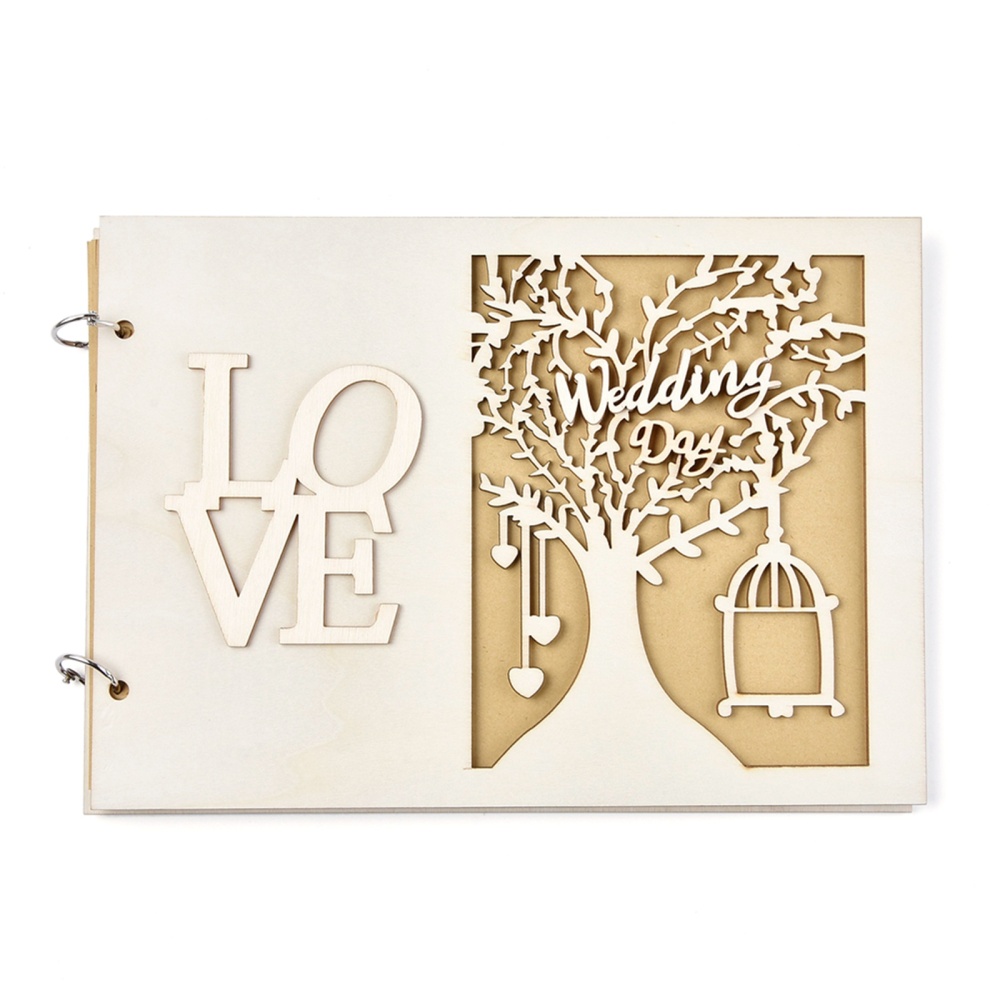 Livre d'or pour mariage, en bois, LOVE, 20x28x1cm x 20 feuilles