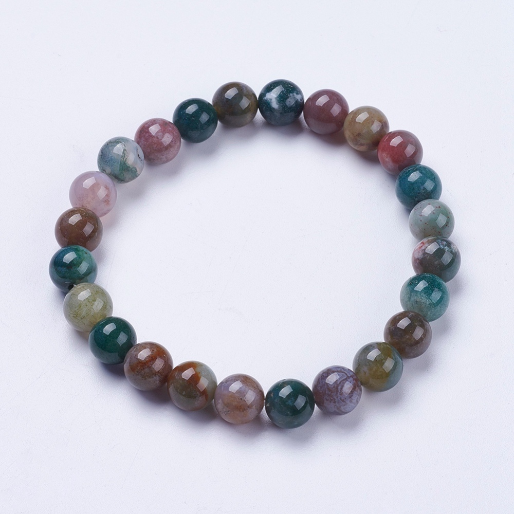 Bracelet en Agate Indienne, perles rondes 8mm, diam env. 5cm