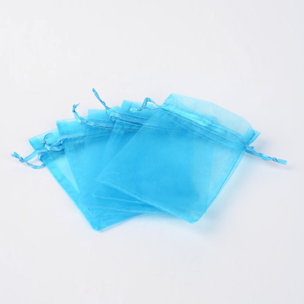 [OP-R016-9x12cm-17] Pochette cadeau en organza, turquoise, 12x9 cm