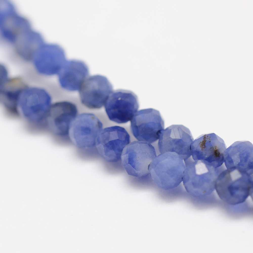 Pierre Sodalite, naturelle, bleue, ronde à facettes, 2mm trou 0.5mm