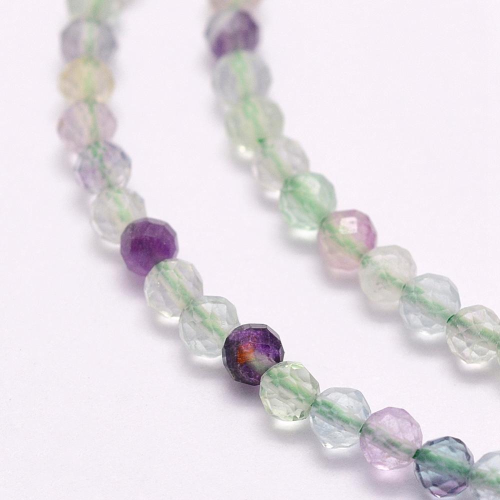 Pierre Fluorite, naturelle, ronde à facettes 3mm, Trou: 0.5mm