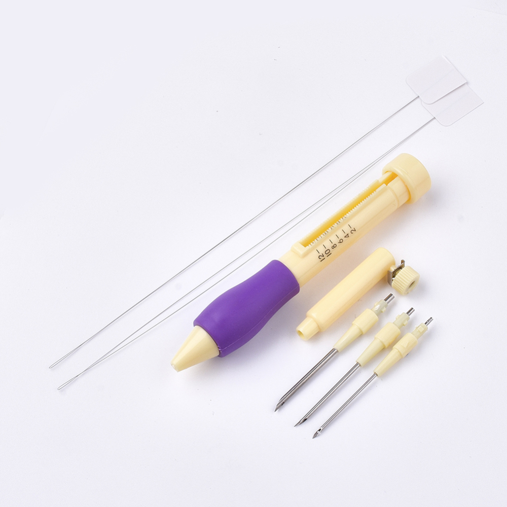 [TOOL-T006-24   WD-PN-001] Set punch needle : manche, 3 aiguilles d'épaisseurs différentes, 2 enfile-aiguilles