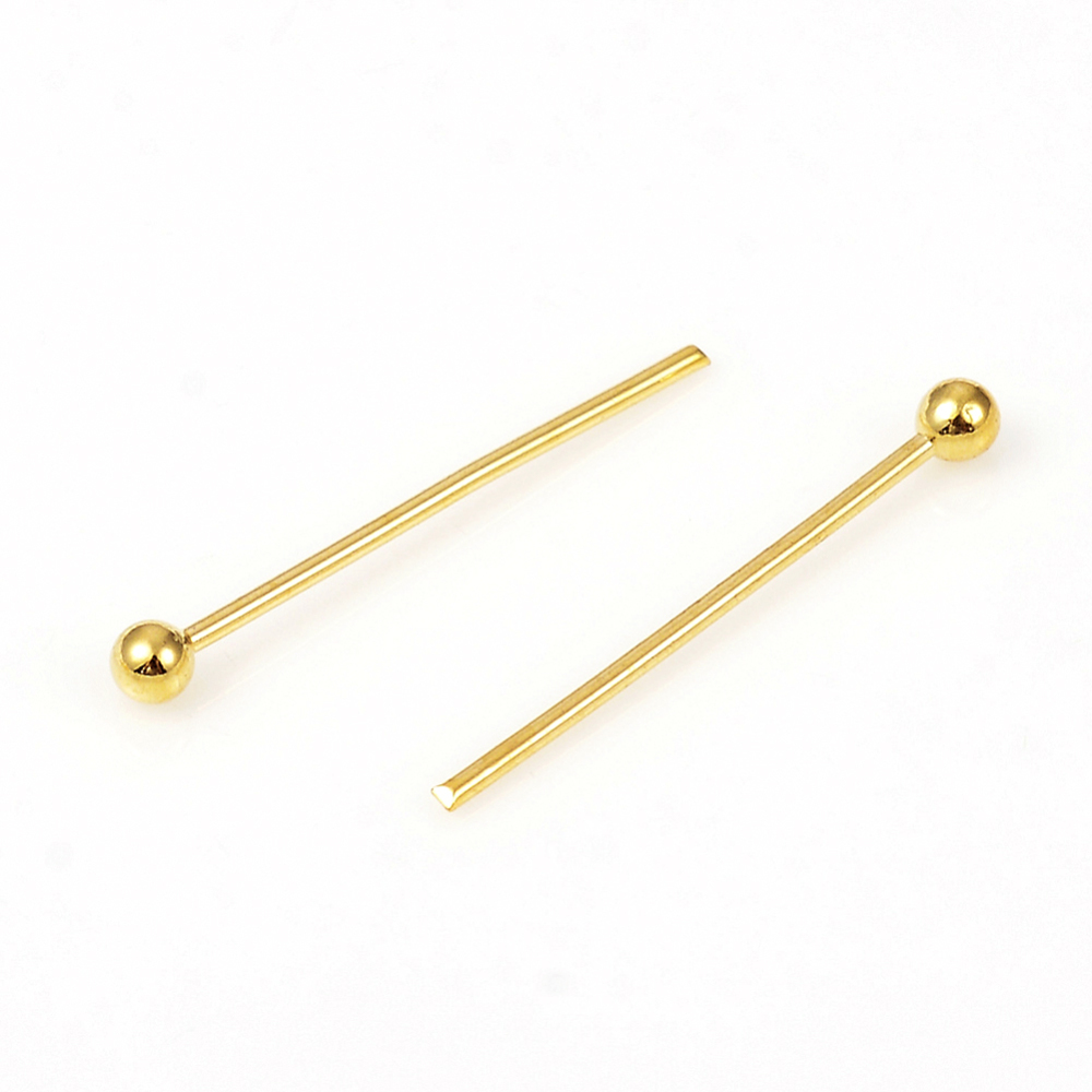 Tige INOX doré, tête avec boule, 20x0,6 mm, boule 1,8 mm