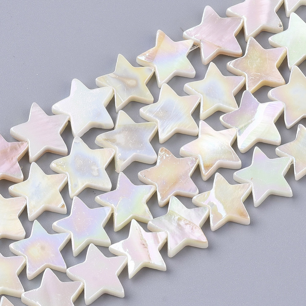Perle en nacre naturelle, forme étoile, 13x13x3mm, trou 0,9mm
