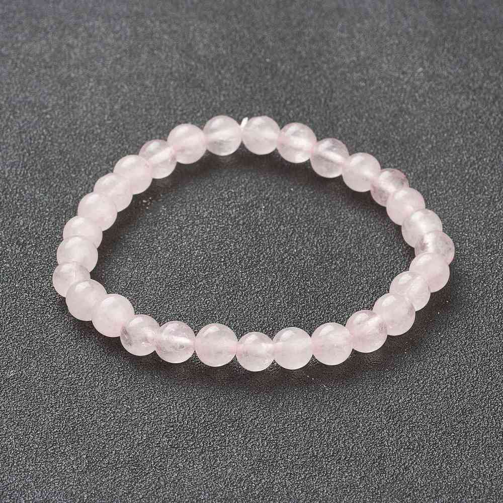 Bracelet en Quartz rose, perles rondes 6mm, diam env. 5.5cm