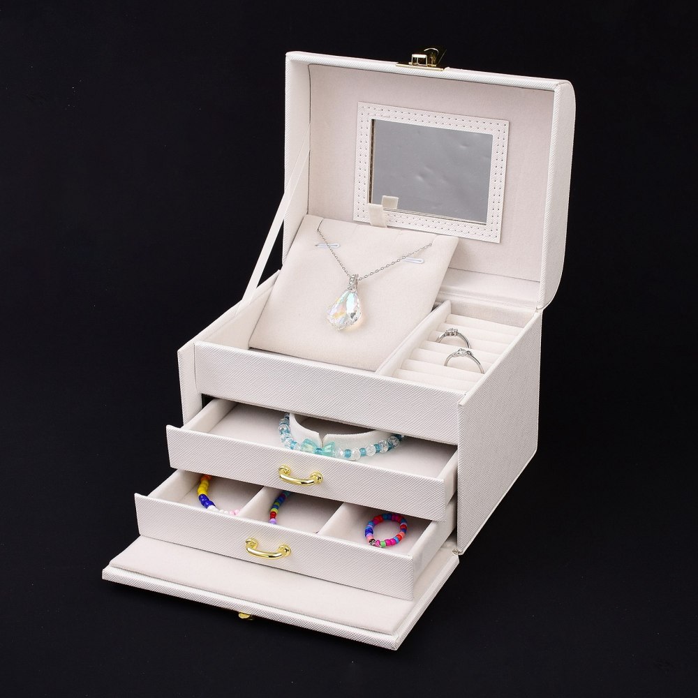 Boîte à bijoux en cuir, blanc, 15x12,5x12,5 cm