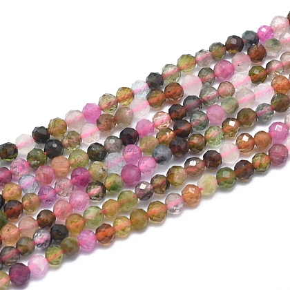[G-D0003-E88-4MM] Pierre Tourmaline, naturelle, nuances mauves, ronde à facettes, 4mm, trou 0,5mm