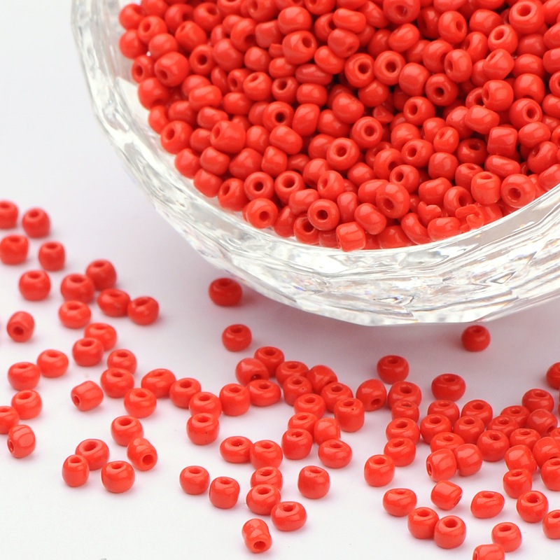 Perles de rocaille opaques taille 2 mm, trou 1 mm, sachet d'env. 12 gr, Rouge foncé