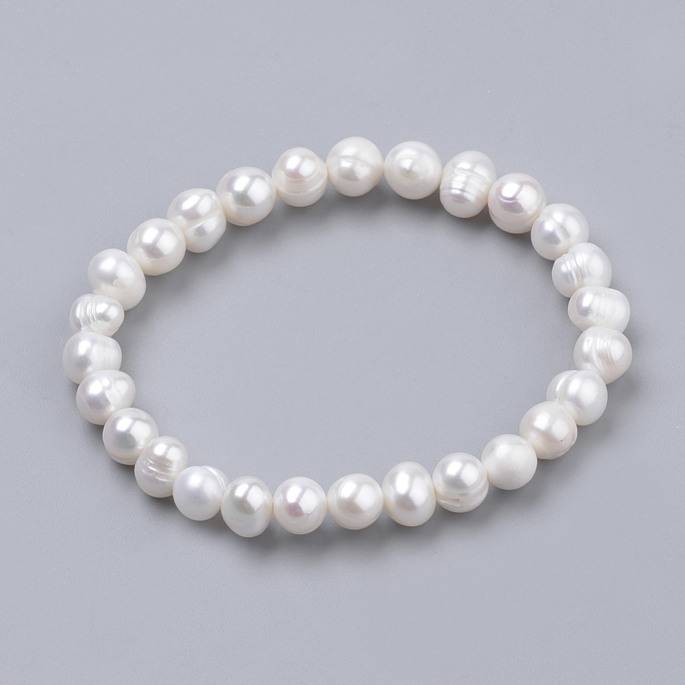 Bracelet en perles de nacre blanche, 4,8 à 5cm