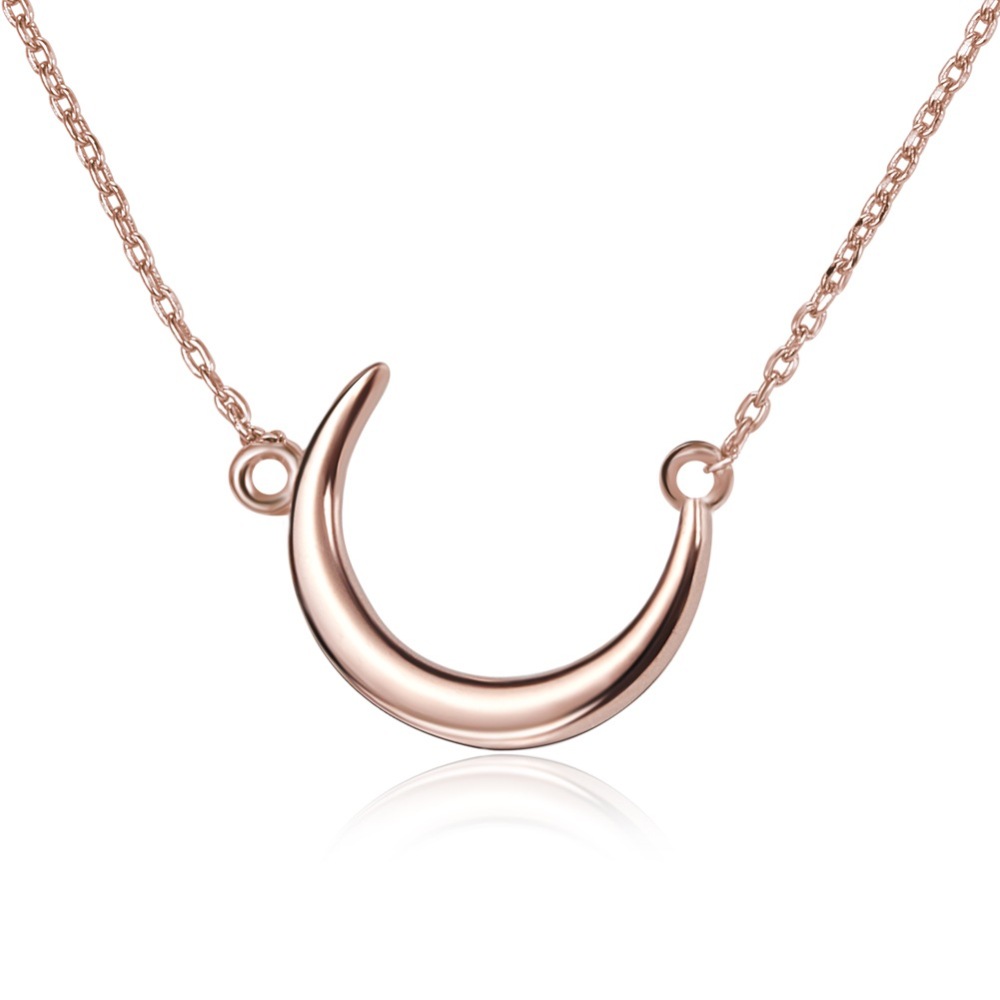 Collier chaîne argent sterling 925 doré rose, pendentif croissant de lune, 45cm env.