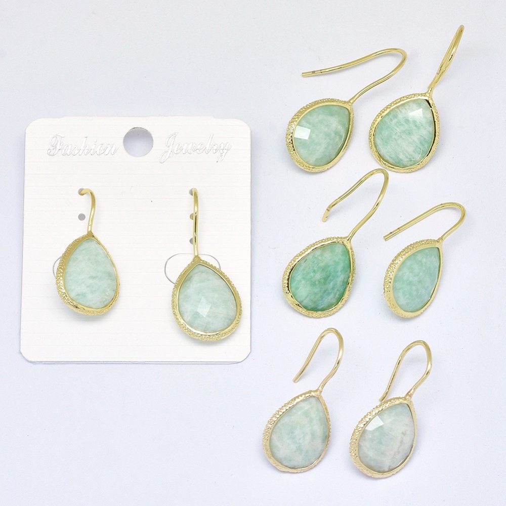 Boucles d'oreilles Amazonite, laiton doré, goutte , 25.5~32x13.5x5 mm, broches: 0.8 mm