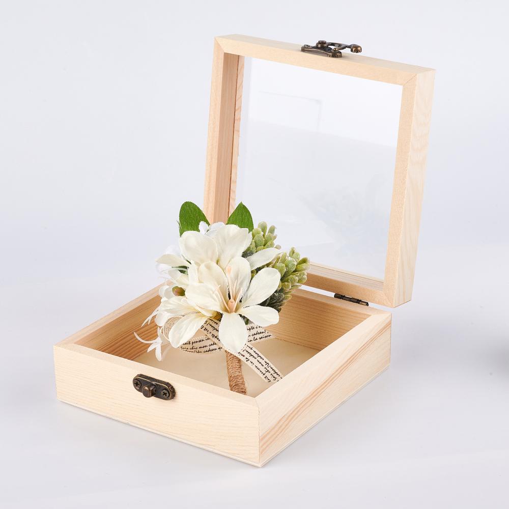 Boite coffret en bois, couvercle en verre, rectangulaire, 13x12x5cm