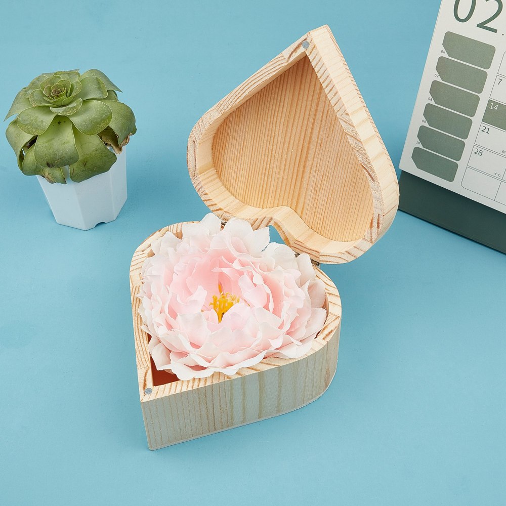 Boîte coffret en bois, forme de coeur, 12,8x13x7,2cm