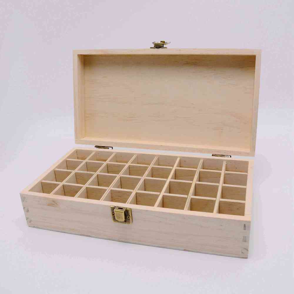 Boite coffret en bois, rangement pour huiles essentielles, 32 compartiments, 14.8x27.8x7.8cm