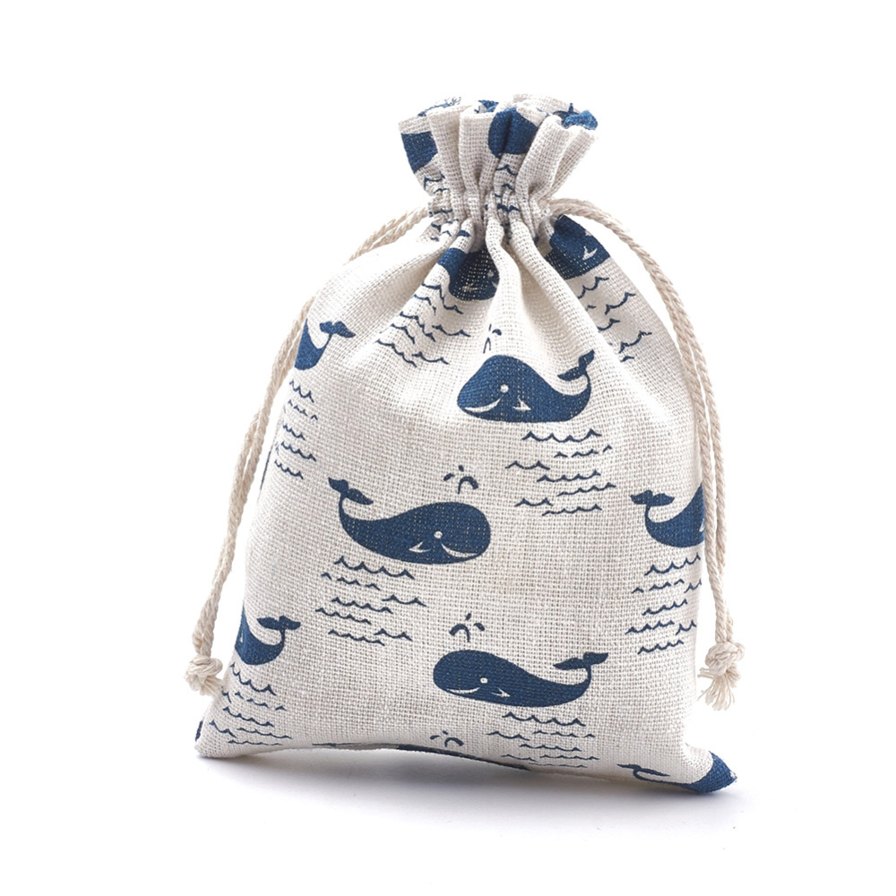 [ABAG-S003-02D] Pochette en polycoton, imprimé baleines, 18x13 cm