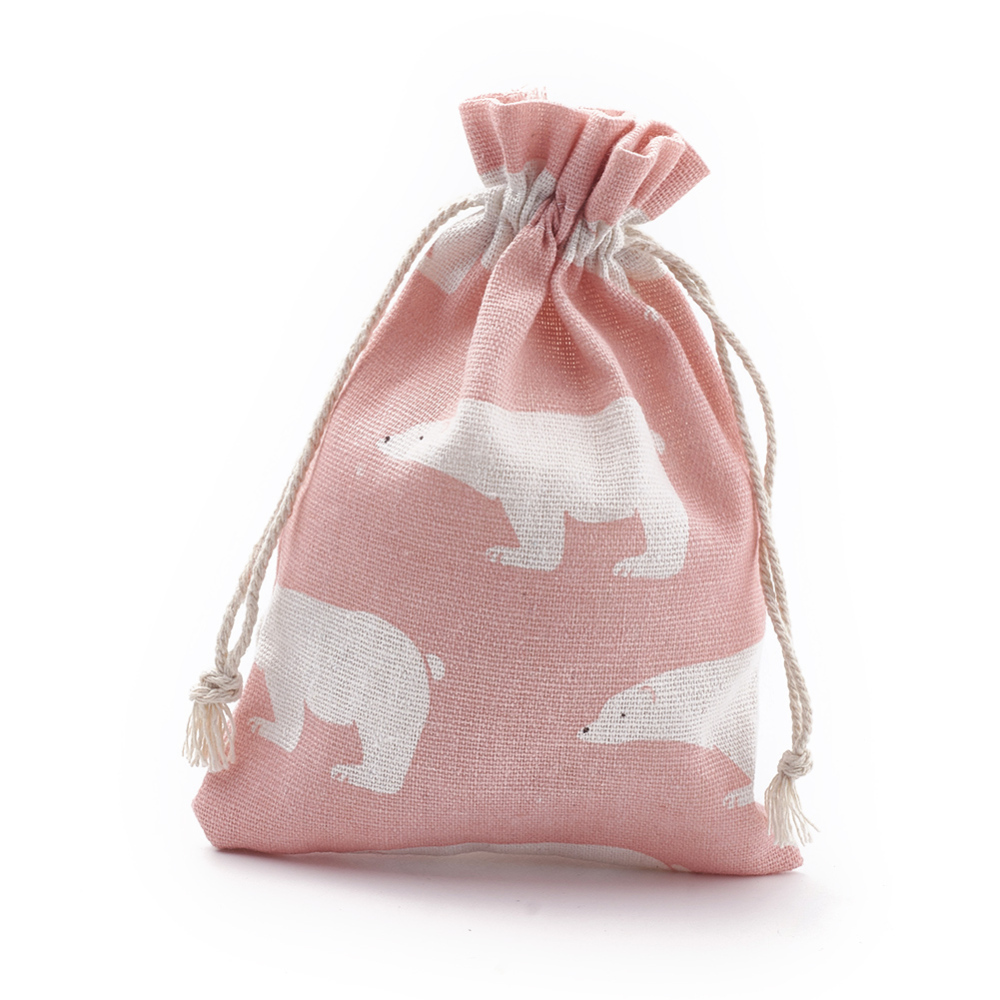 Pochette en polycoton, imprimé ours blanc, 18x13 cm