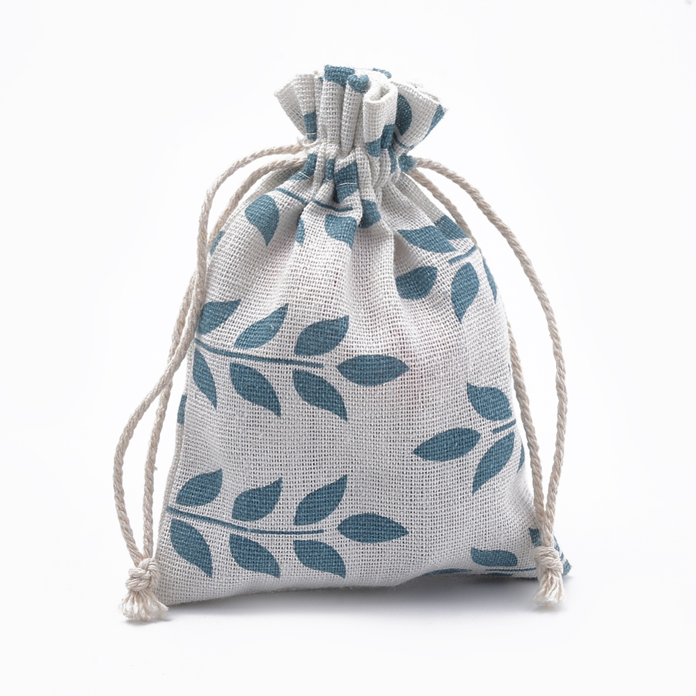 Pochette en polycoton, imprimé feuilles, 14x10 cm