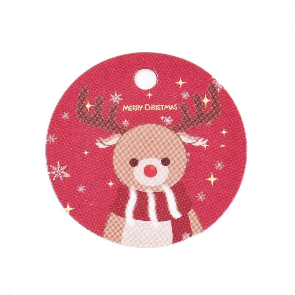 [CDIS-L003-D08] Etiquettes cadeau cartonnées, renne de Noël, ronde diam 30mm, trou 3mm x 10