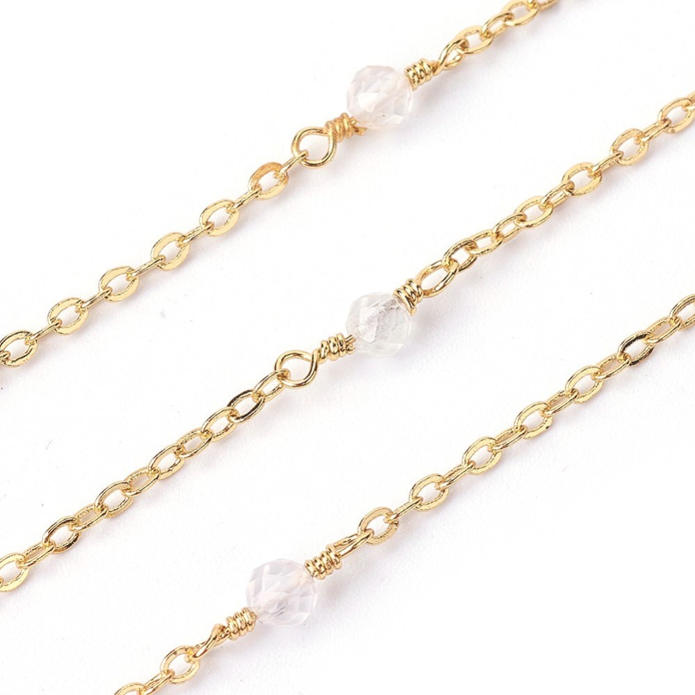 [X-CHC-P007-E03 CHC-P007-E02] Chaîne en laiton plaqué or 18k, avec Quartz rose, vendu aux 20cm