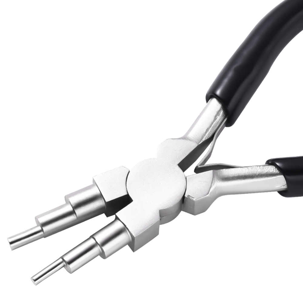 Pince à bijoux en acier au carbone, bec rond pour boucles, diamètres divers : 3 mm / 4 mm / 6 mm / 7 mm / 8,5 mm / 9,5 mm, 145x79x12 mm, l'unité