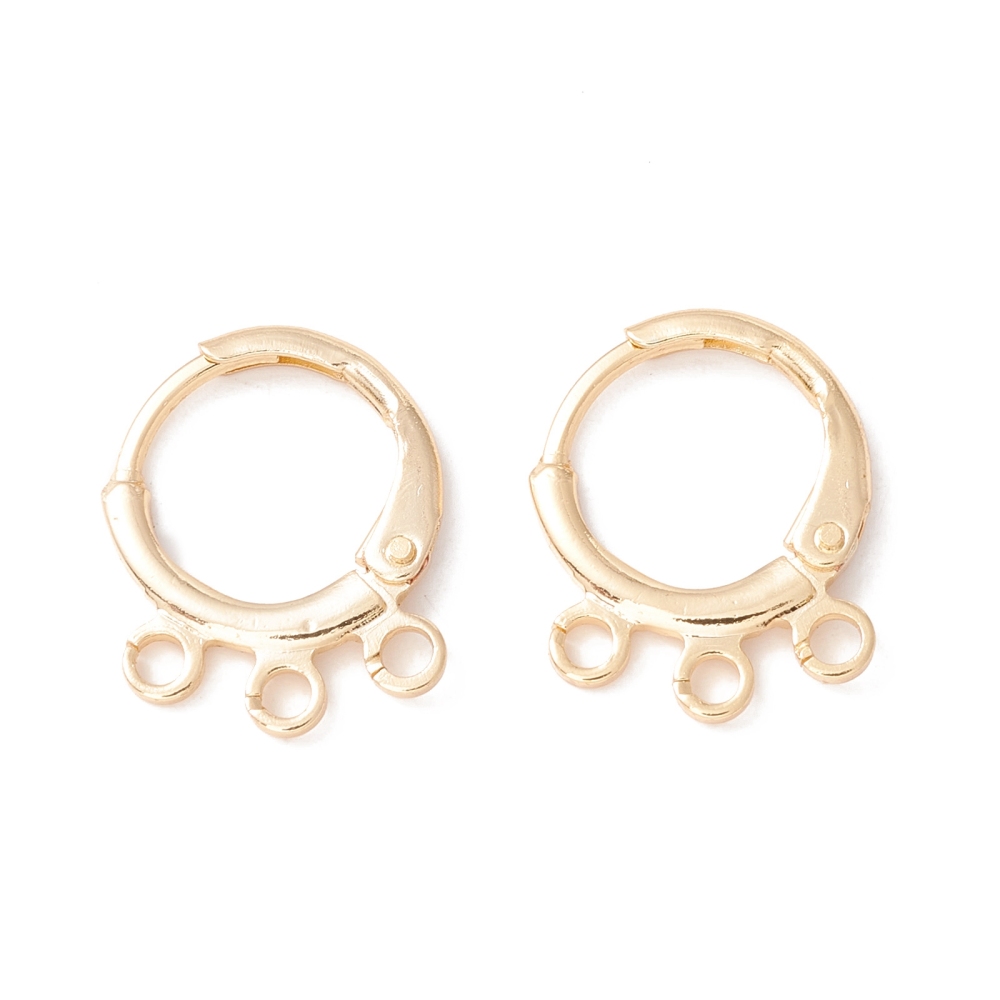 [KK-A158-02G] Boucle d'oreille laiton doré, plaqué or 14k, créoles avec 3 anneaux, 14,5x11,5x2mm, à l'unité