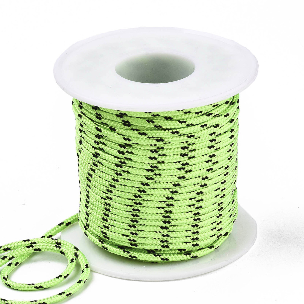 Découpe de Paracorde, nylon, vert fluo avec tâche noire, rond, diam 2mm - le mètre