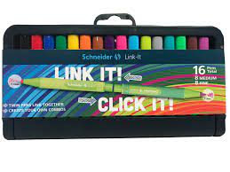 Feutres couleur Schneider Link-it, plastique Bio, pointe fine 1mm, 16 couleurs