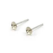 Puce boucle d'oreille, laiton, argenté, support creux avec tige, diam 5mm