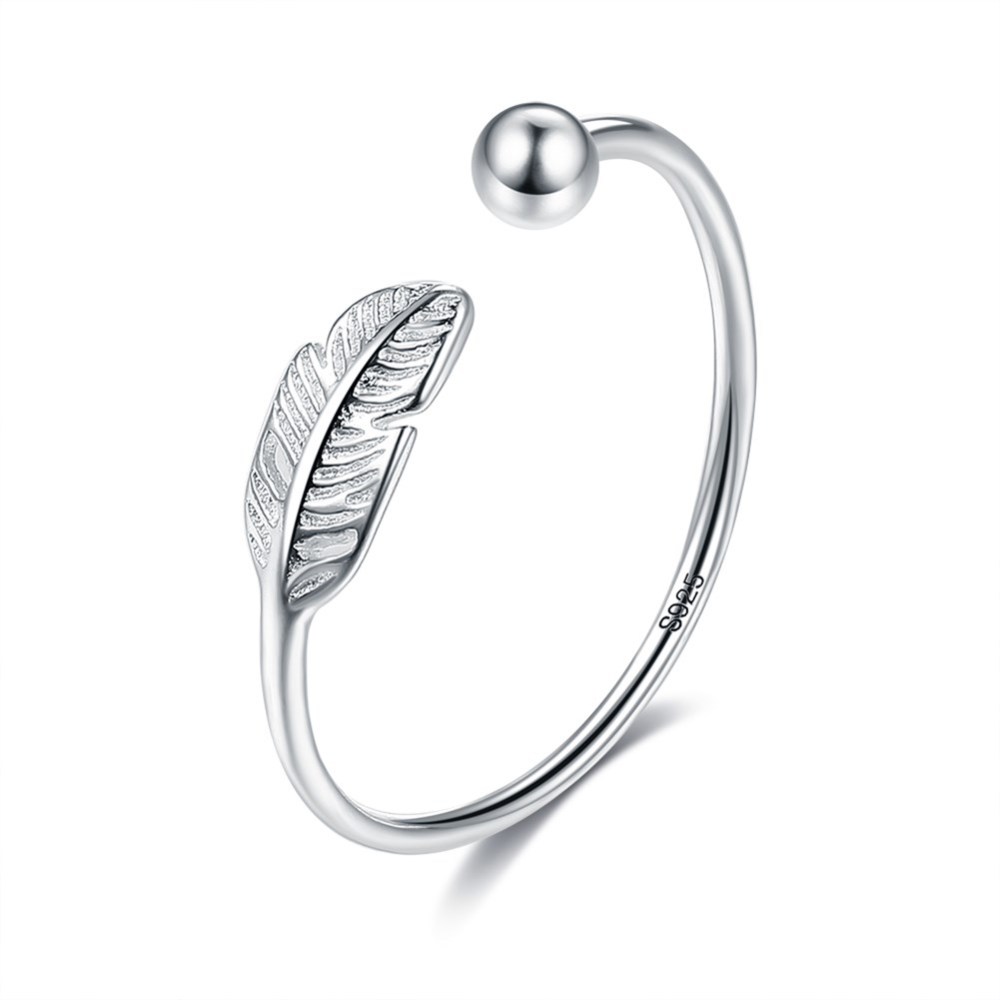 [RJEW-BB56083] Bague plaquée argent 925, feuille, diam 16mm, réglable